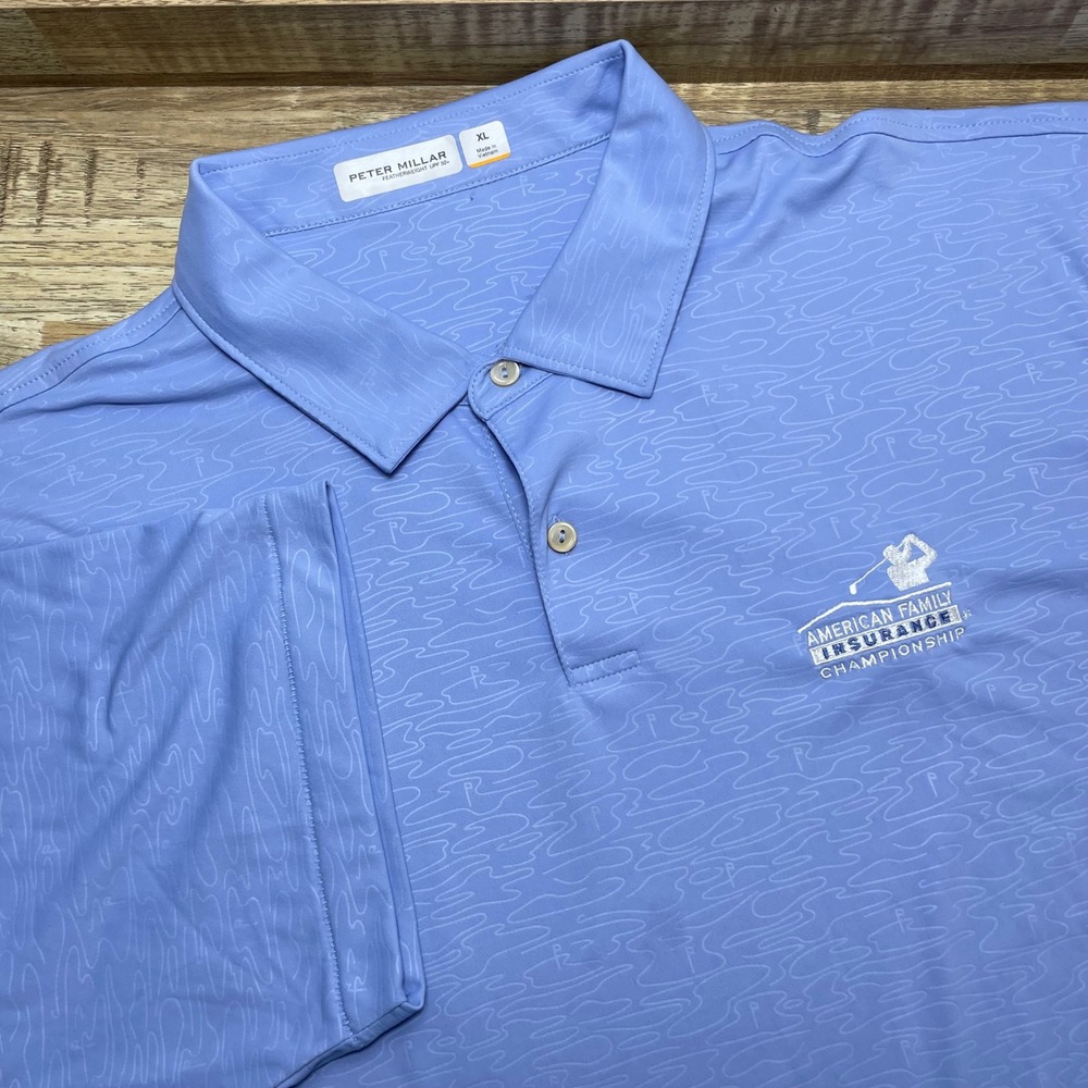 Peter Millar Featherweight Golf Polo Mens XL Blue American Family Insurance PGA
